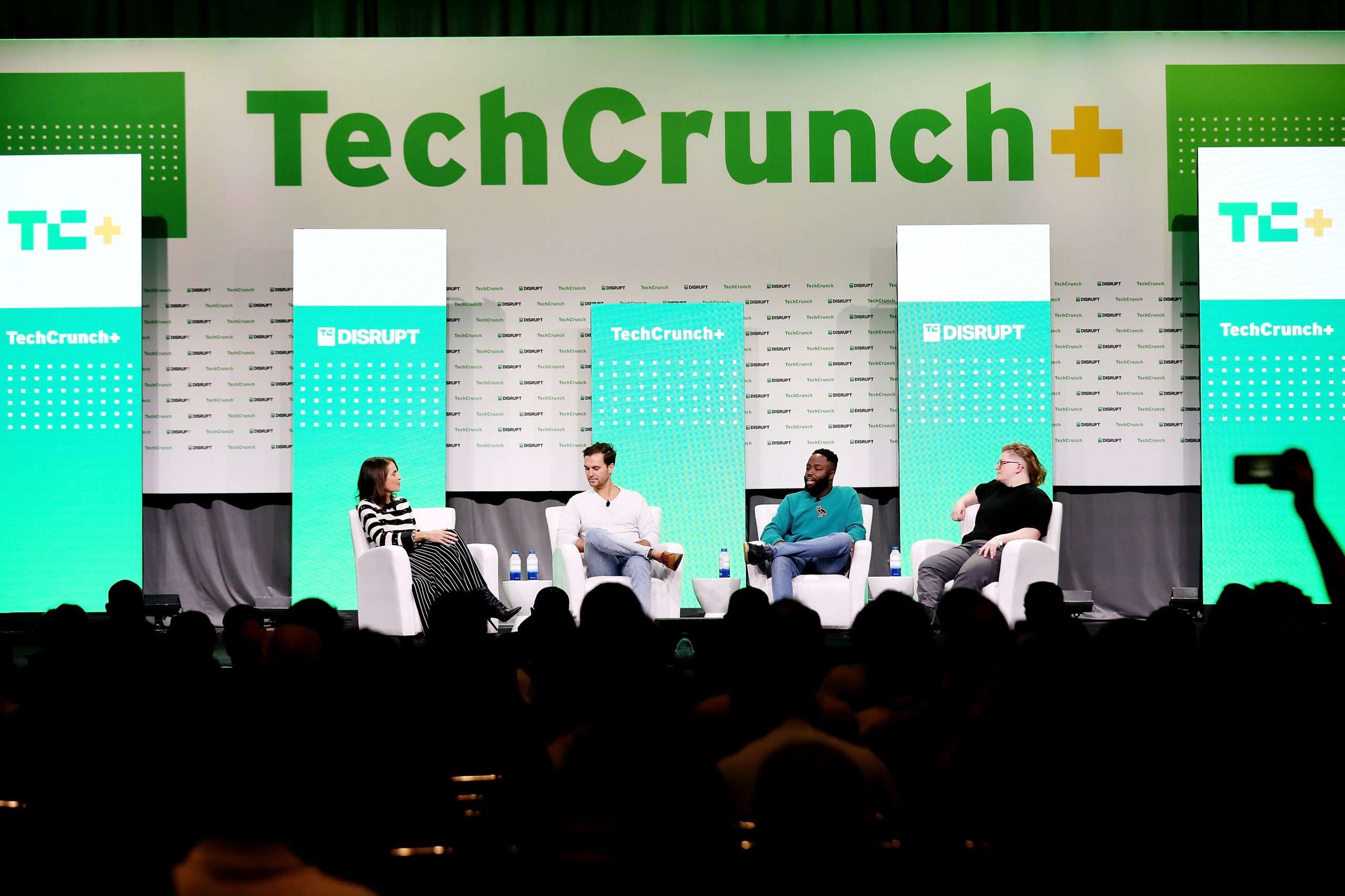 TechCrunch Disrupt 2022 – Day 1 SAN FRANCISCO, CALIFORNIA - OCTOBER 18: (L-R) Connie Loizos, Silicon Valley Editor, TechCrunch, Nik Milanović, Founder, This Week in Fintech; General Partner, The Fintech Fund, Joshua Ogundu, CEO, Campfire and Gefen Skolnick, Founder, Couplet Coffee speak onstage during TechCrunch Disrupt 2022 on October 18, 2022 in San Francisco, California. (Photo by Kelly Sullivan/Getty Images for TechCrunch)